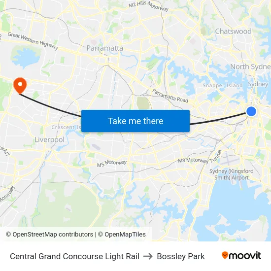 Central Grand Concourse Light Rail to Bossley Park map