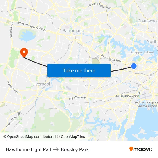 Hawthorne Light Rail to Bossley Park map