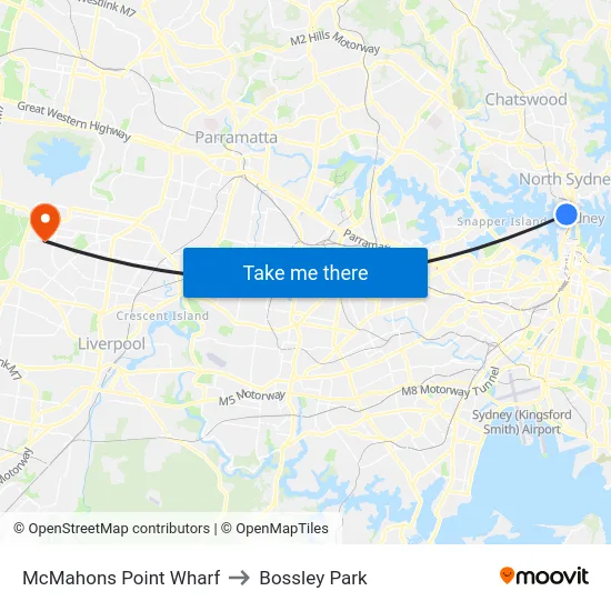 McMahons Point Wharf to Bossley Park map
