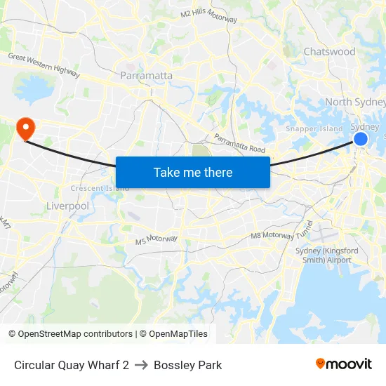 Circular Quay Wharf 2 to Bossley Park map