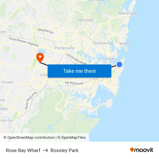 Rose Bay Wharf to Bossley Park map