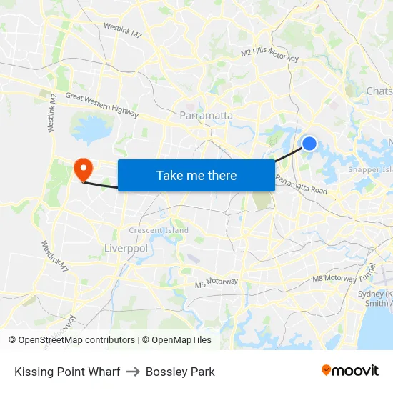Kissing Point Wharf to Bossley Park map