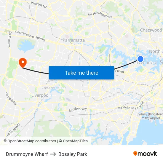 Drummoyne Wharf to Bossley Park map