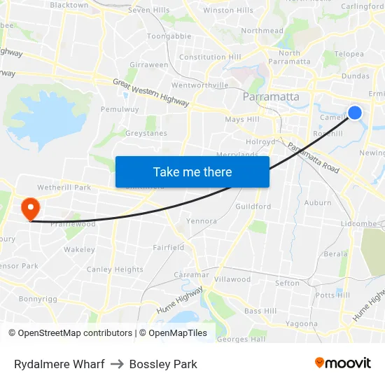 Rydalmere Wharf to Bossley Park map