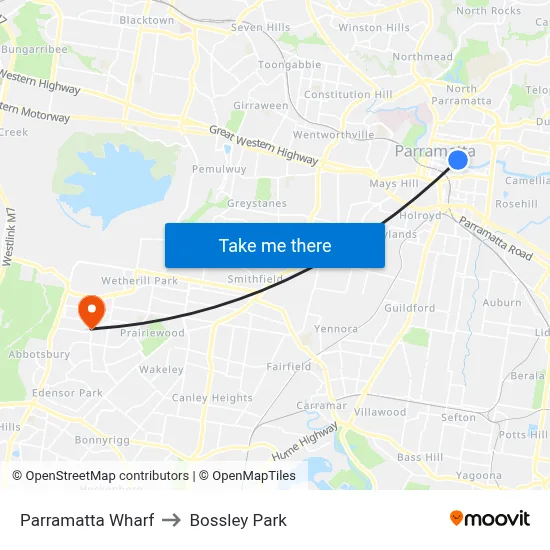 Parramatta Wharf to Bossley Park map