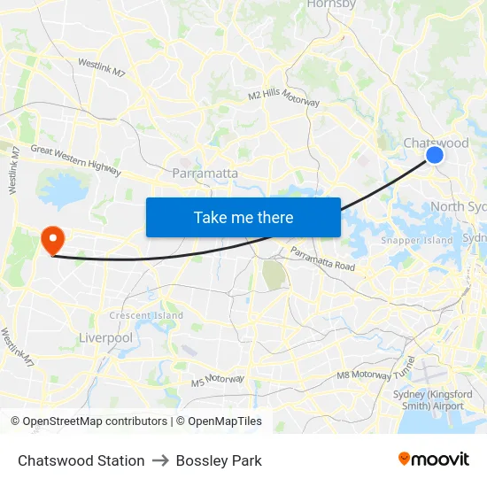 Chatswood Station to Bossley Park map