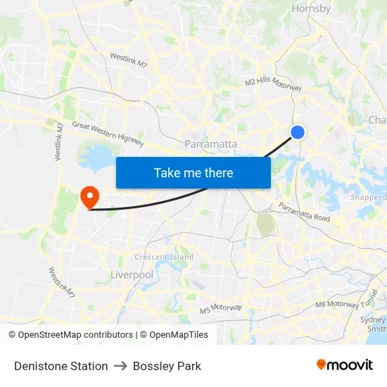 Denistone Station to Bossley Park map