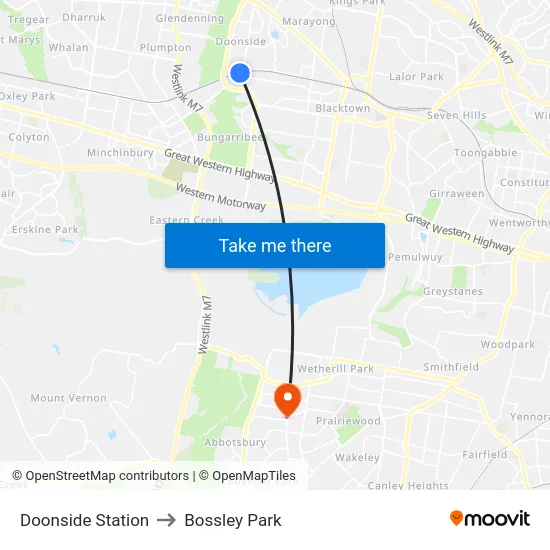 Doonside Station to Bossley Park map
