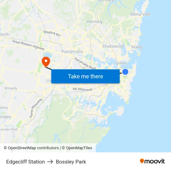 Edgecliff Station to Bossley Park map