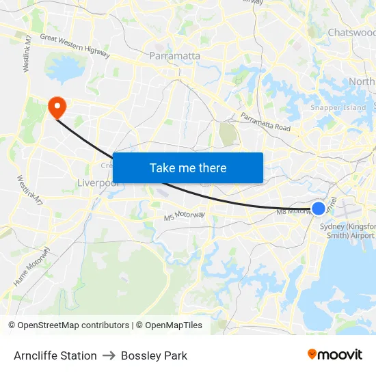 Arncliffe Station to Bossley Park map