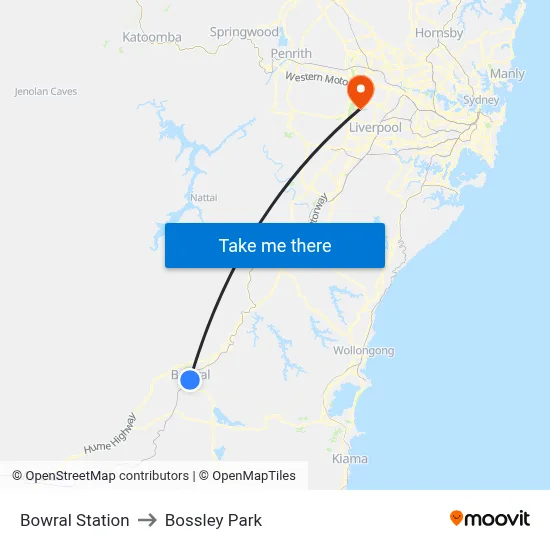 Bowral Station to Bossley Park map
