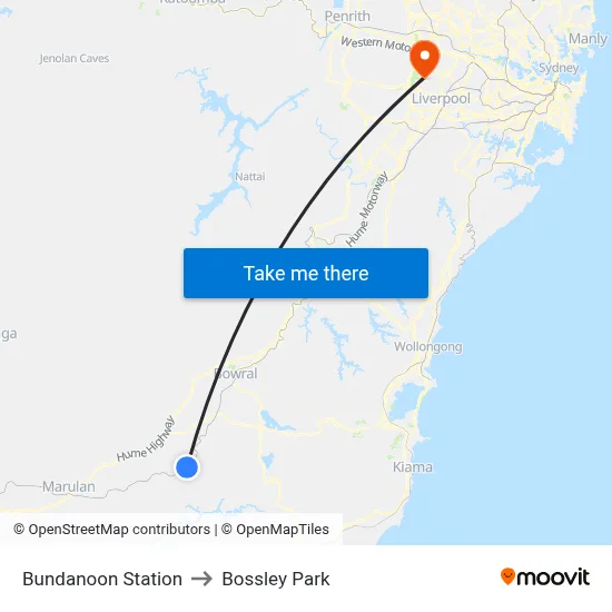 Bundanoon Station to Bossley Park map