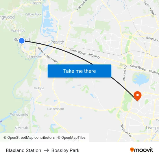 Blaxland Station to Bossley Park map