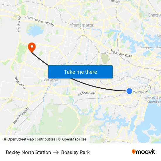 Bexley North Station to Bossley Park map