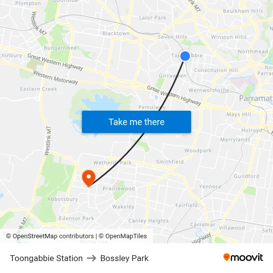 Toongabbie Station to Bossley Park map