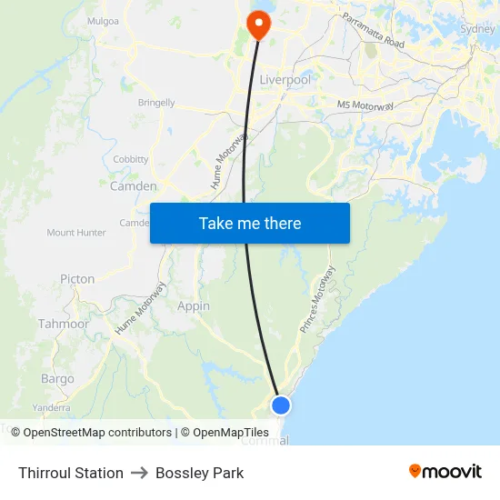Thirroul Station to Bossley Park map
