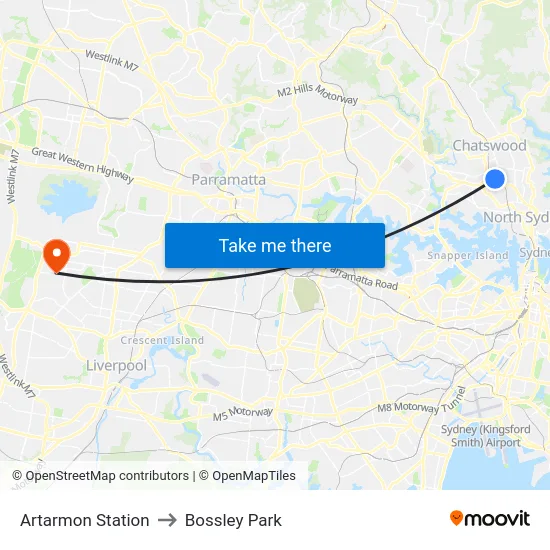 Artarmon Station to Bossley Park map