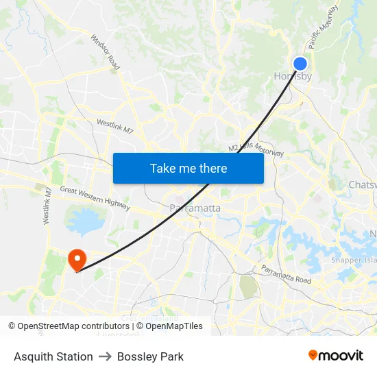 Asquith Station to Bossley Park map