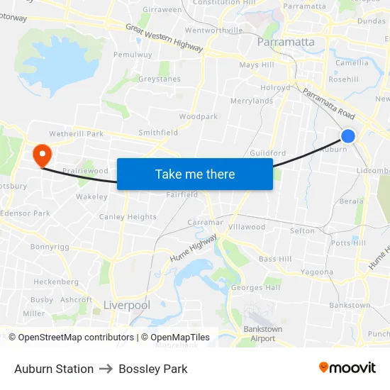 Auburn Station to Bossley Park map