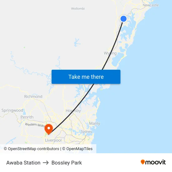 Awaba Station to Bossley Park map