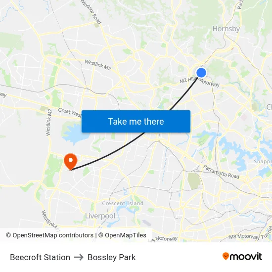 Beecroft Station to Bossley Park map