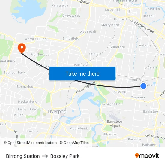 Birrong Station to Bossley Park map