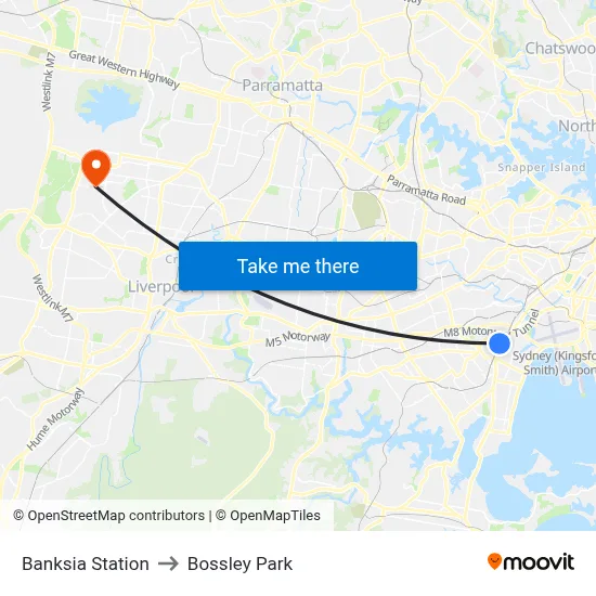 Banksia Station to Bossley Park map