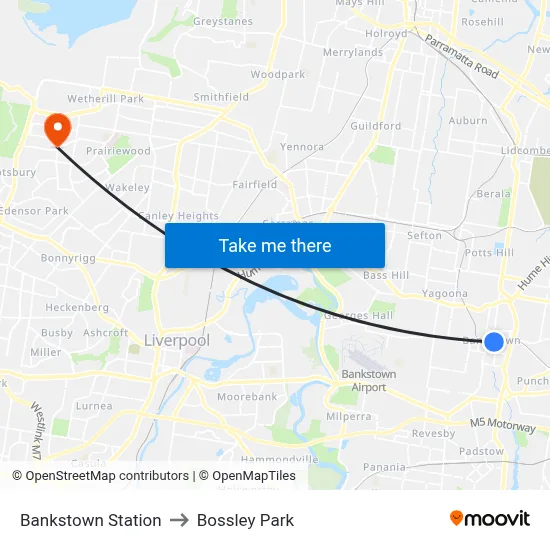 Bankstown Station to Bossley Park map