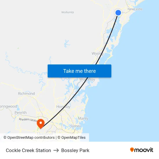 Cockle Creek Station to Bossley Park map