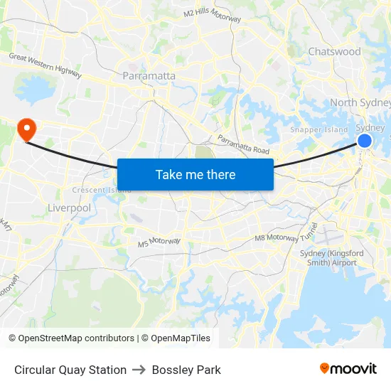 Circular Quay Station to Bossley Park map