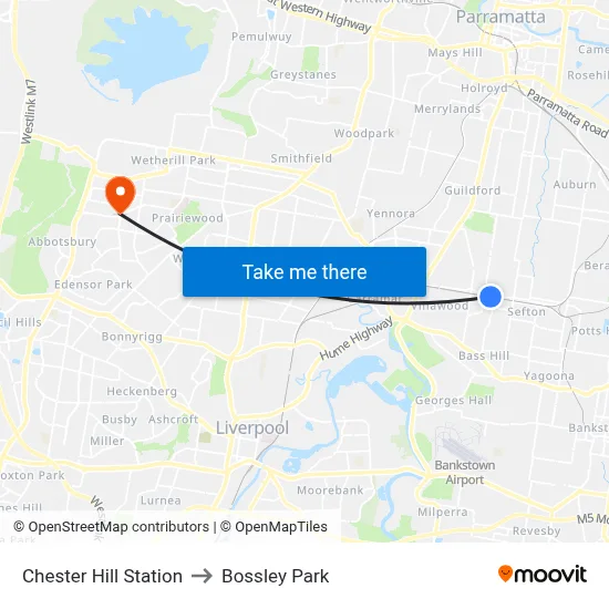 Chester Hill Station to Bossley Park map