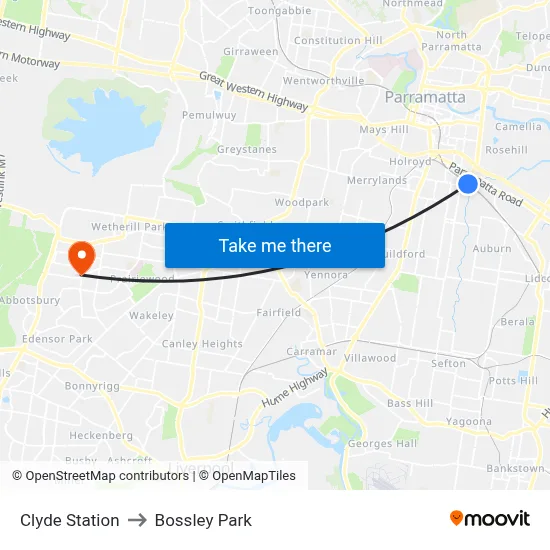 Clyde Station to Bossley Park map