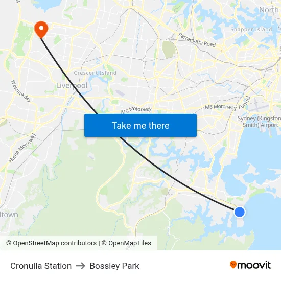 Cronulla Station to Bossley Park map