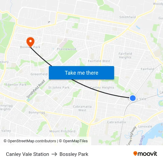 Canley Vale Station to Bossley Park map
