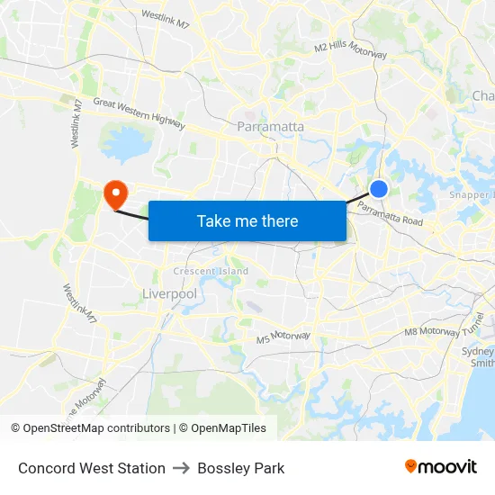 Concord West Station to Bossley Park map