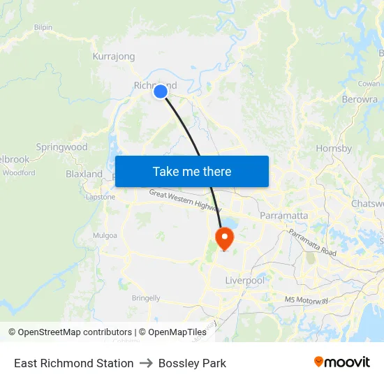 East Richmond Station to Bossley Park map