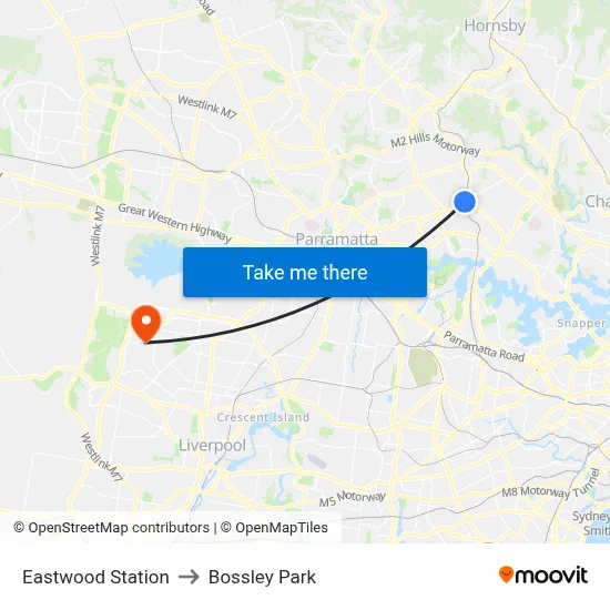 Eastwood Station to Bossley Park map