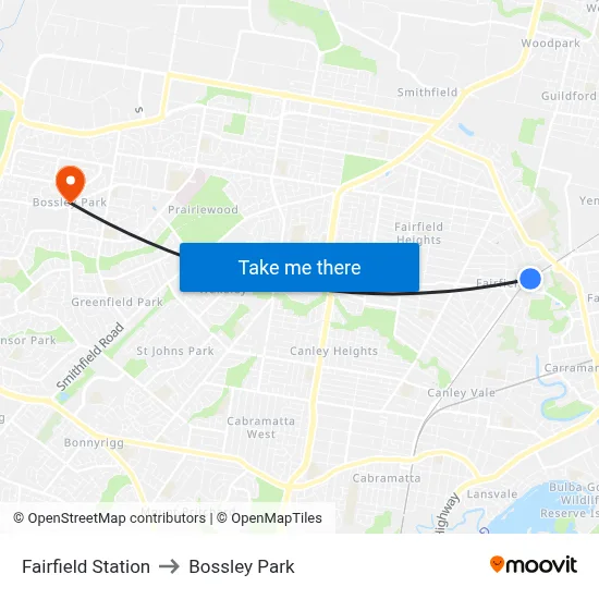 Fairfield Station to Bossley Park map
