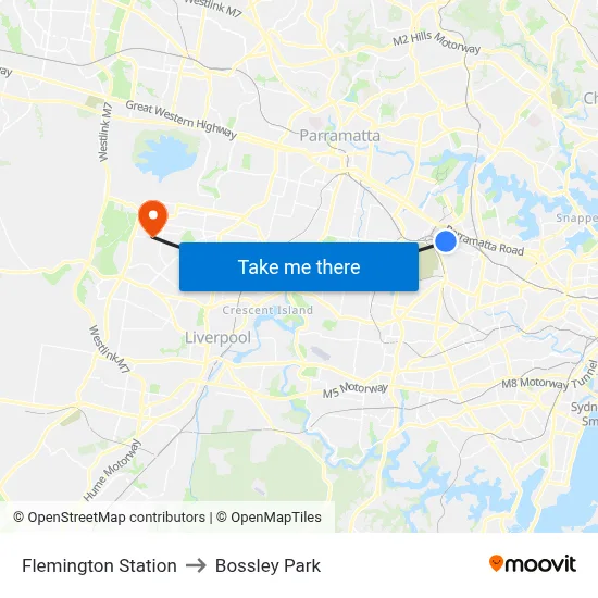 Flemington Station to Bossley Park map