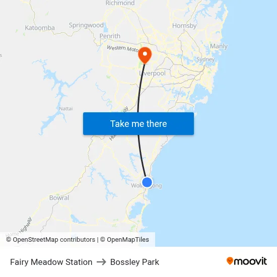 Fairy Meadow Station to Bossley Park map