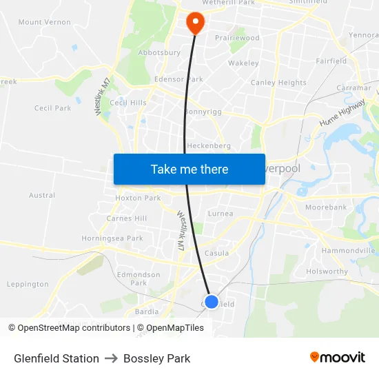 Glenfield Station to Bossley Park map