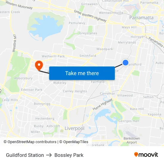Guildford Station to Bossley Park map
