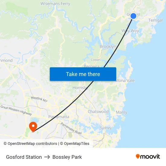 Gosford Station to Bossley Park map