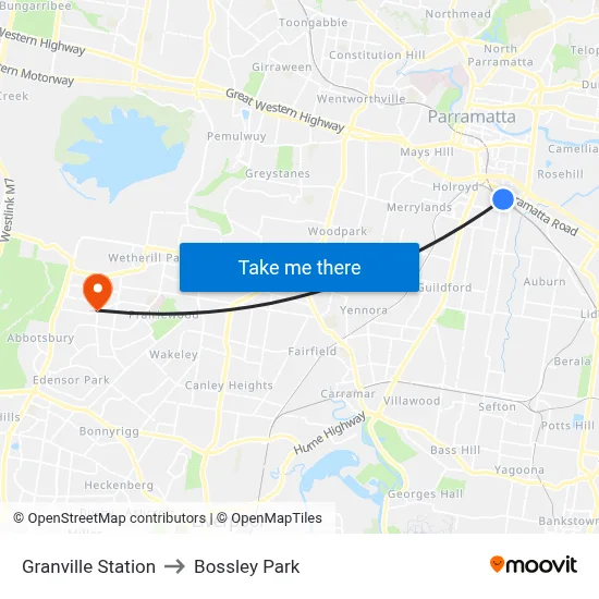 Granville Station to Bossley Park map
