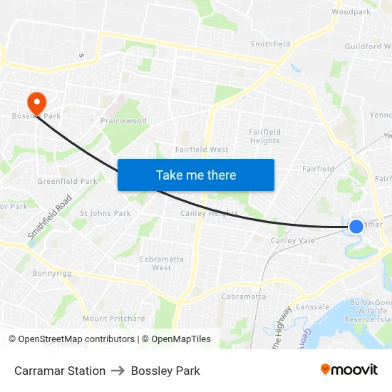 Carramar Station to Bossley Park map