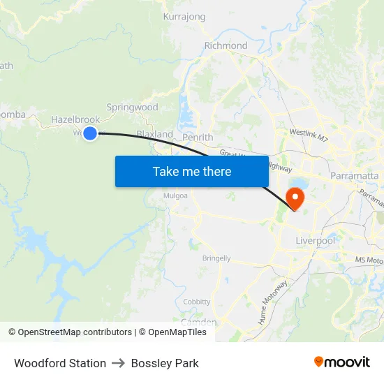 Woodford Station to Bossley Park map