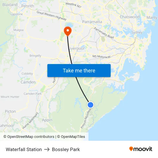 Waterfall Station to Bossley Park map