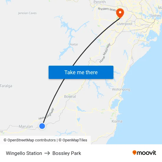 Wingello Station to Bossley Park map
