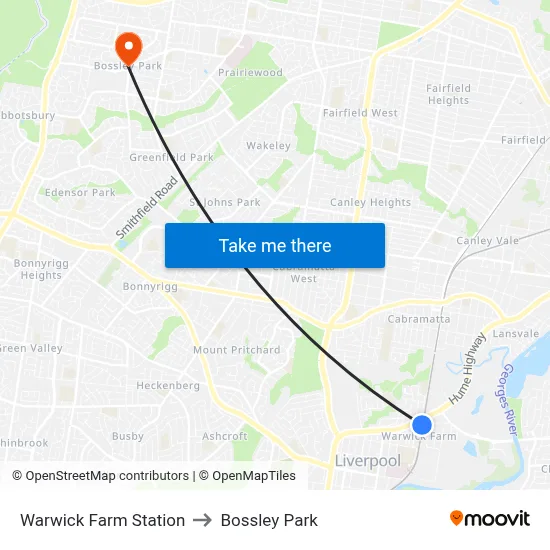 Warwick Farm Station to Bossley Park map