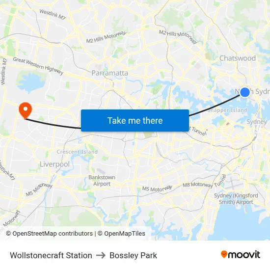 Wollstonecraft Station to Bossley Park map